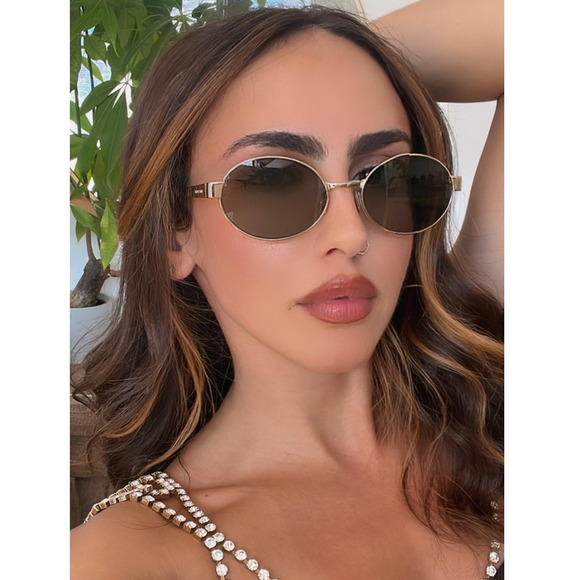 NEW Saint Laurent SL692 Oval Metal Sunglasses in Gold Green - Picture 1 of 8